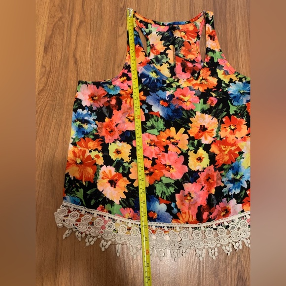 LOVE CULTURE bright neon colourful vintage boho floral crochet trim tank top - Picture 8 of 13